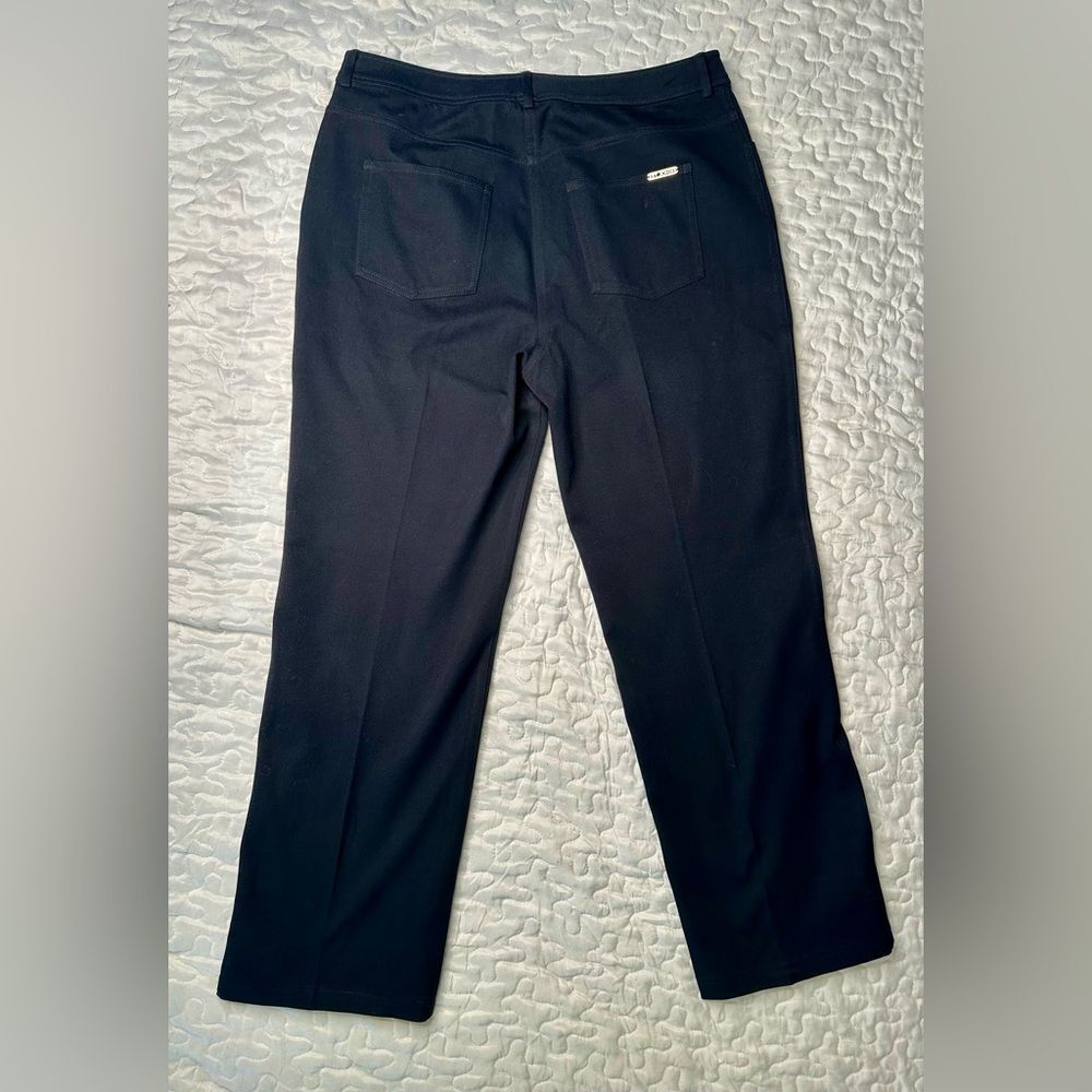 St. John Caviar Black Straight-Leg Pants Stretch Cotton Gold Hardware Size 12 - Picture 7 of 11